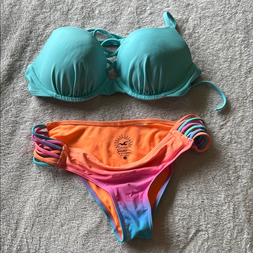 Hollister Colorful Bikini Set with Orange and Teal